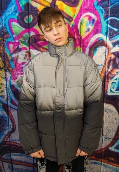 Reflective bomber luminous cotton padded puffer jacket grey