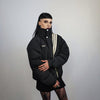 Utility bomber jacket striped puffer gorpcore coat techno varsity punk coat grunge jacket in black