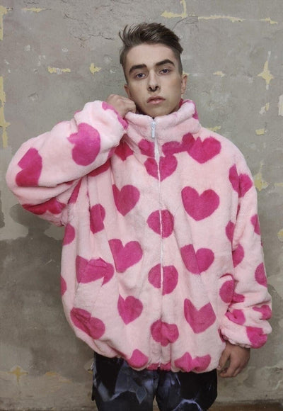 Heart fleece bomber handmade love emoji tracktop jacket pink