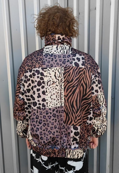 Reversible zebra fleece jacket handmade leopard coat brown