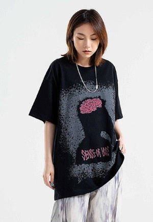 Monster print t-shirt brain tee grunge skater top in white