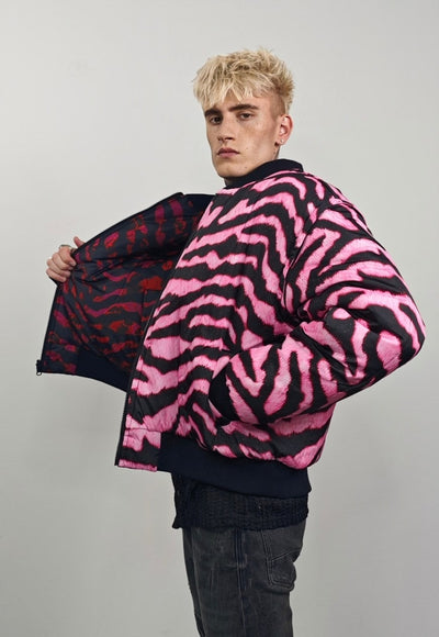 Striped varsity jacket pink zebra reversible 4in1 bomber