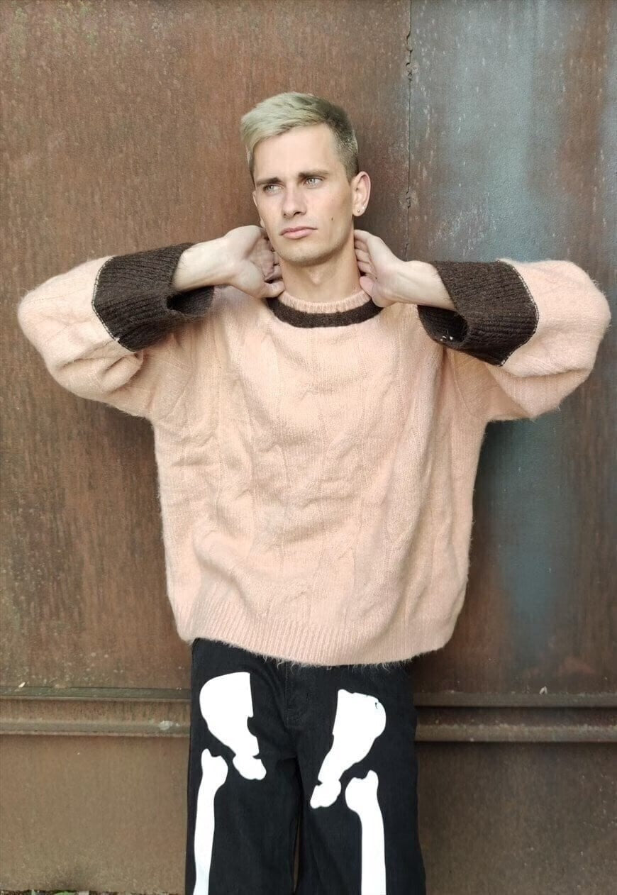 Premium woolen knitted sweater wide jumper in pastel pink