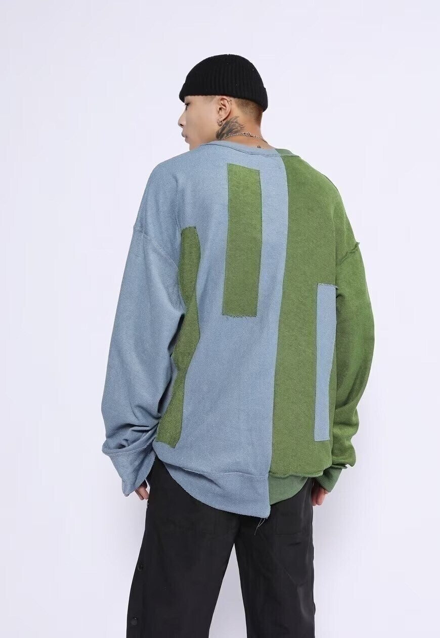 Reworked stitch sweater retro contrast patch knitwear jumper