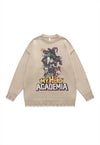 Academia sweater knitted distressed Anime print jumper grey