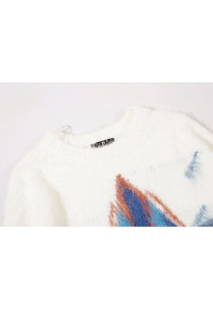 Fluffy sweater star print fluffy knitwear gilet jumper white