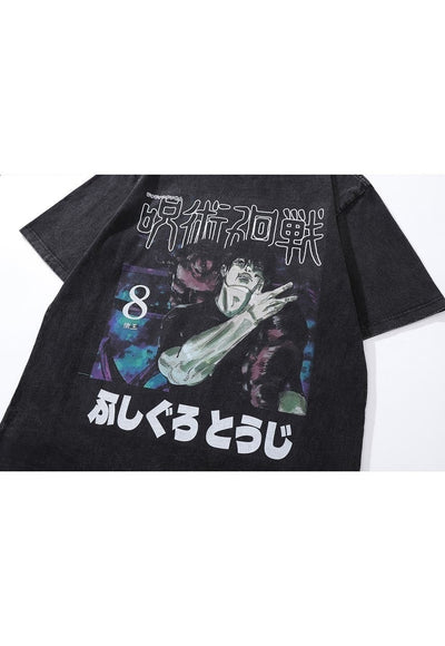 Anime t-shirt Japanese cartoon tee retro top in vintage grey