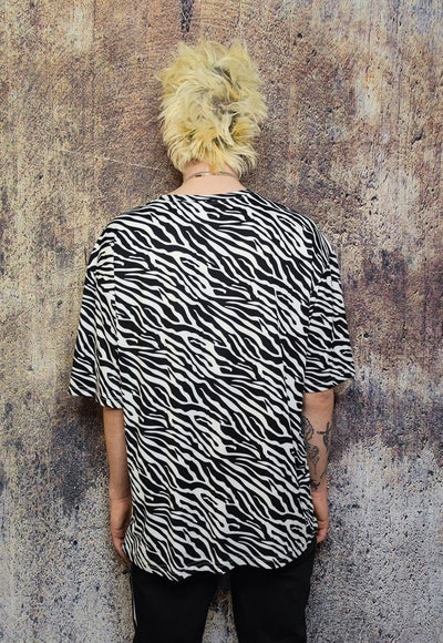 Zebra tshirt stripe print tee grunge drop shoulder top white