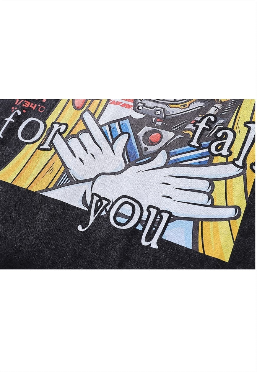 Anime t-shirt retro Japanese top in grey