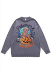 Halloween sweater pumpkin knit distressed jumper in black