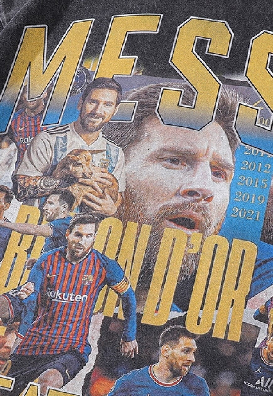 Messi print t-shirt sports tee retro football top in grey