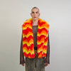 Psychedelic orange coat faux fur geometric cropped bomber fluffy carnival fleece detachable sleeves festival jacket short flame overcoat