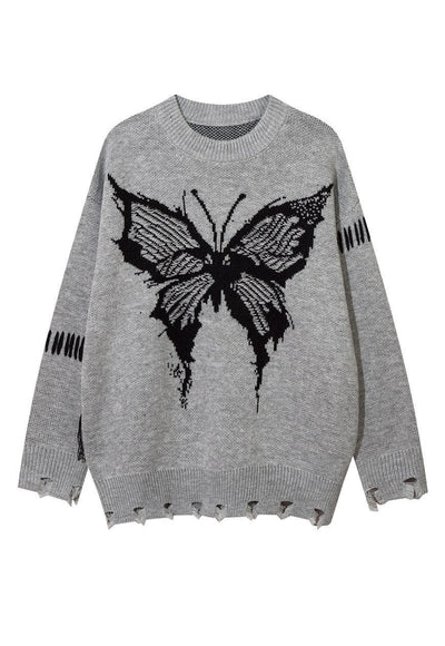 Distressed knitted jumper butterfly sweater ripped top black