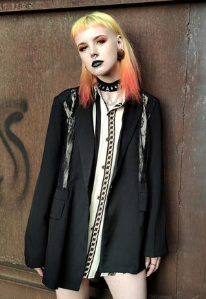Transparent mesh blazer in black see through jacket coat