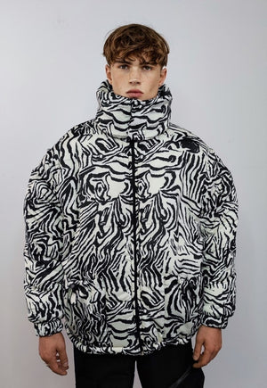 Zebra bomber reversible jacket detachable striped puffer