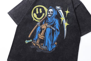 Grim reaper t-shirt death print tee retro Y2K cartoon top in vintage grey