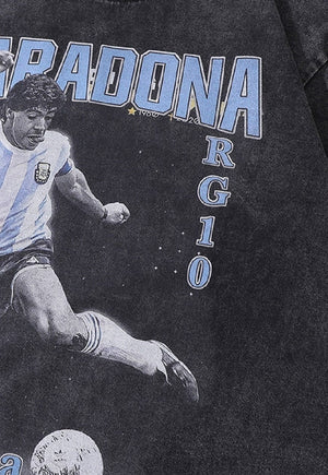 Maradona t-shirt football tee retro sports top in acid grey