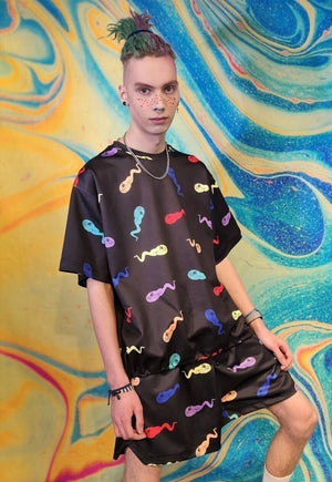 Emoji print tee handmade cat cartoon t-shirt rave top black