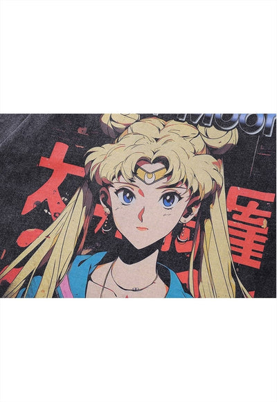 Sailor Moon t-shirt anime print tee retro Japanese top grey