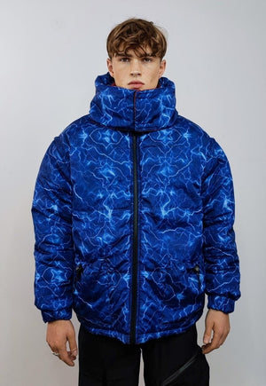 Thunder bomber reversible rave jacket detachable puffer blue