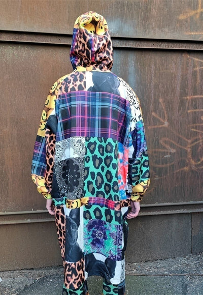 Tartan jacket handmade emoji print windbreaker in leopard