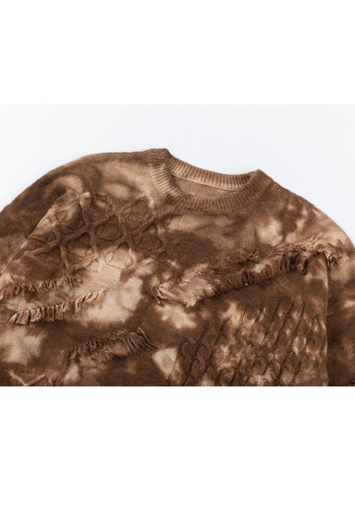 Brown tie-dye sweater cable knitted distressed grunge jumper