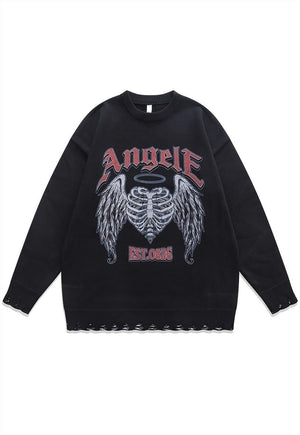 Angel wings sweater bones knit distressed scary jumper beige