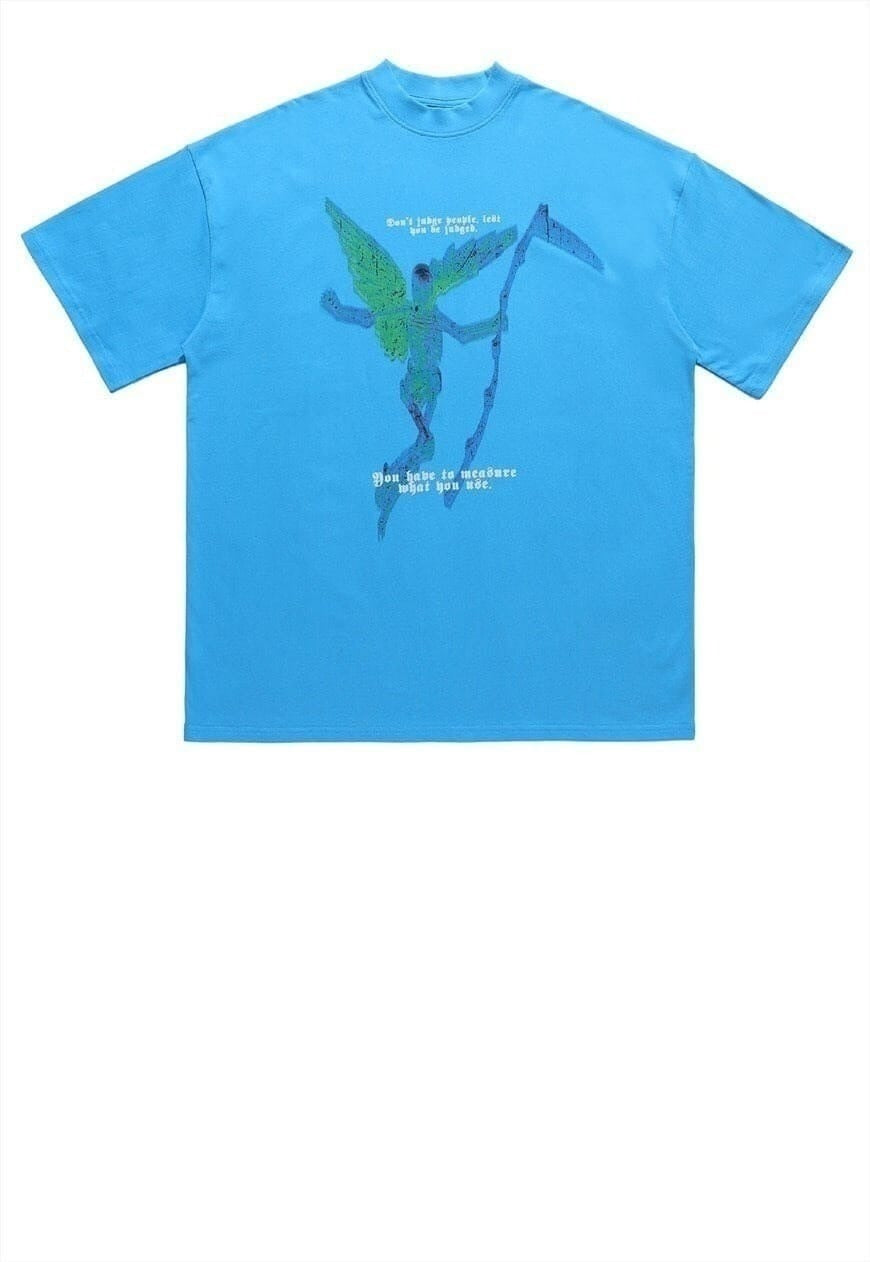 Skeleton print t-shirt grunge Gothic angel retro tee in red