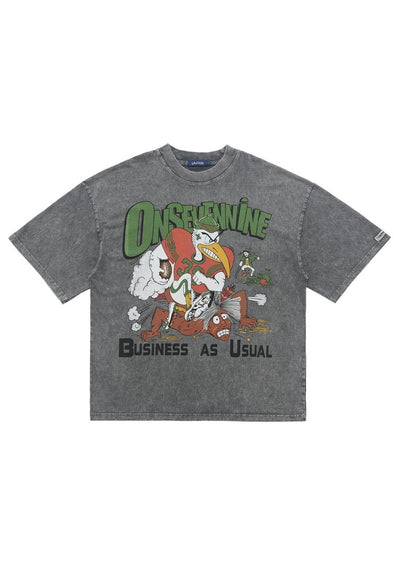 American baseball t-shirt duck cartoon tee sports top grey