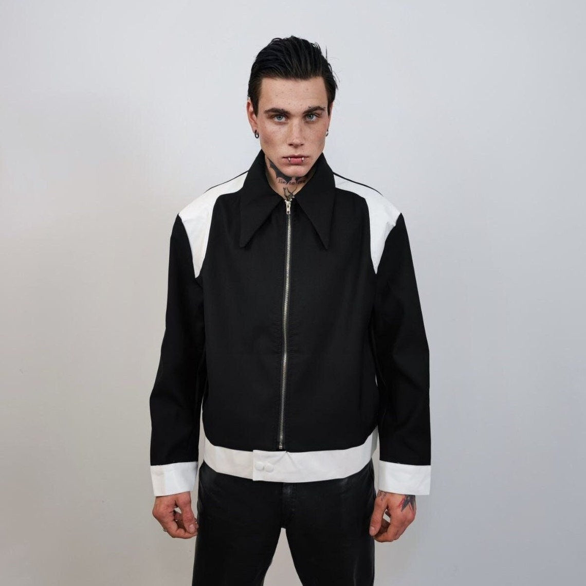 Formal varsity jacket going out bomber color block coat fancy dress jacket utility varsity Gothic coat 90s cyberpunk jacket in black