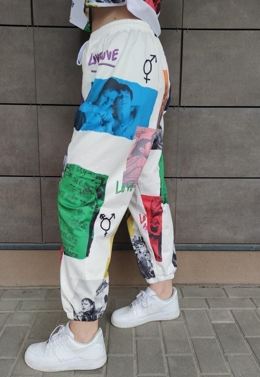 Pride joggers LGBT support pants Gay love overalls in white
