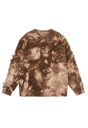 White tie-dye sweater cable knitted distressed grunge jumper