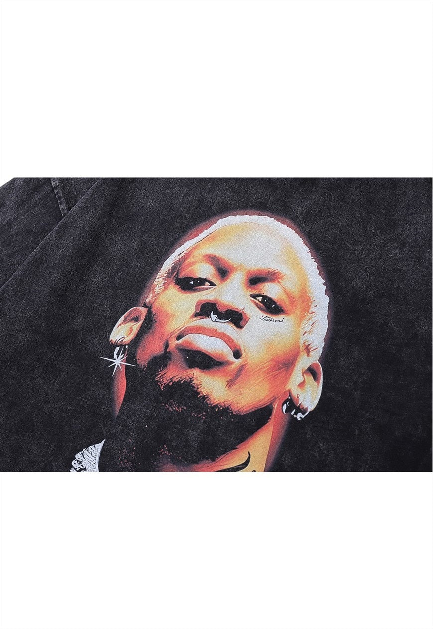 Basketball player t-shirt Dennis Rodman tee sports top grey