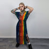 Transparent rainbow dress sleeveless Gay pride long gown side split LGBT sundress see-through tie-dye frock carnival sheath one size blouse