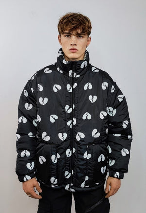 Heart bomber reversible jacket detachable punk puffer black