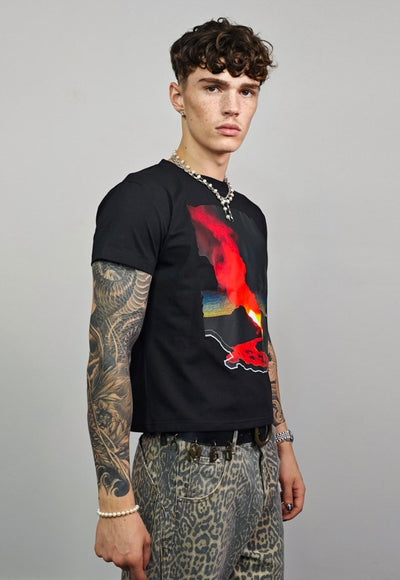 Flame print t-shirt slim fit unisex Volcano tee raver top