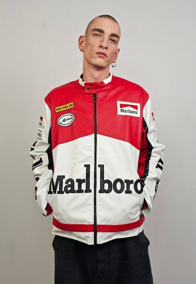 Retro racing jacket vintage faux leather varsity Marlboro