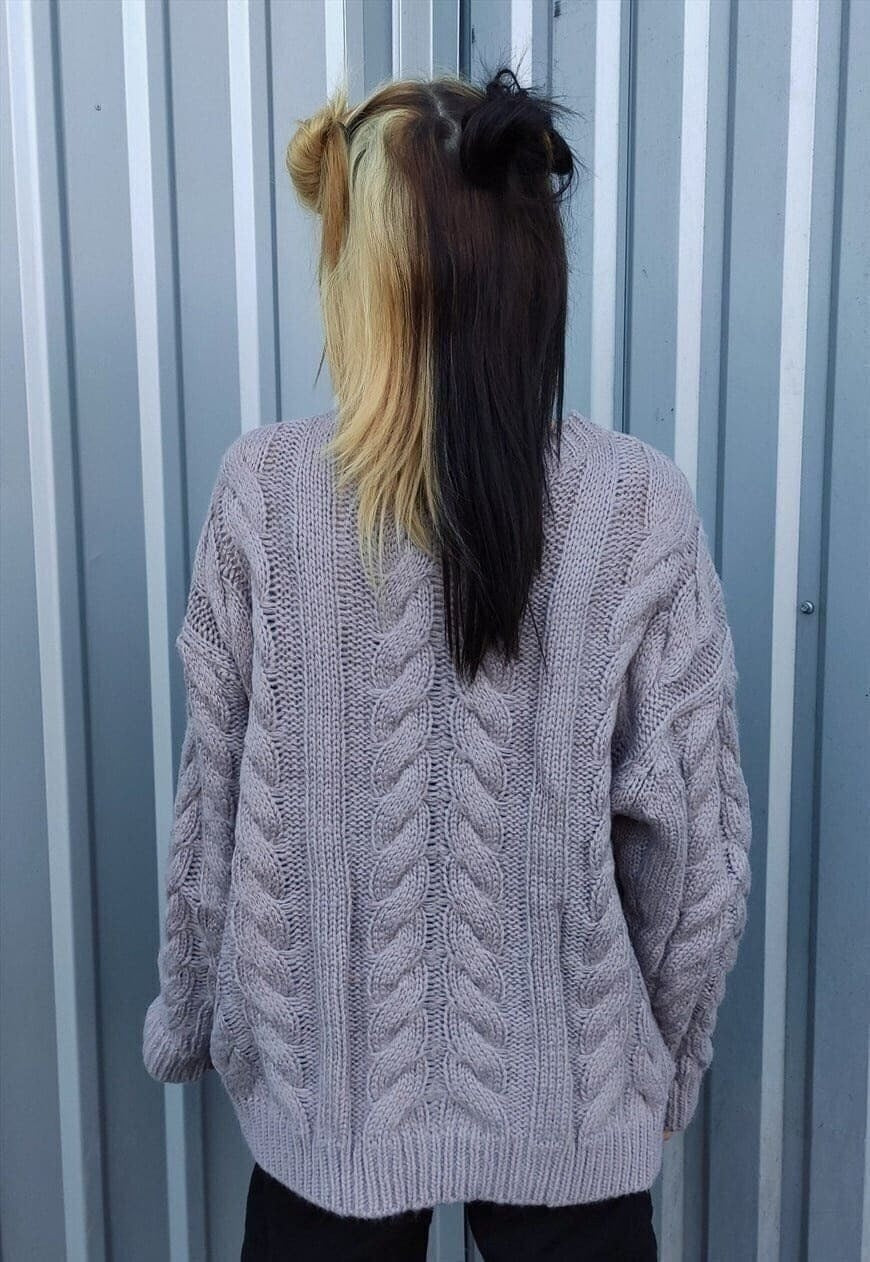 Chunky cable knitwear sweater Y2K jumper faded pink