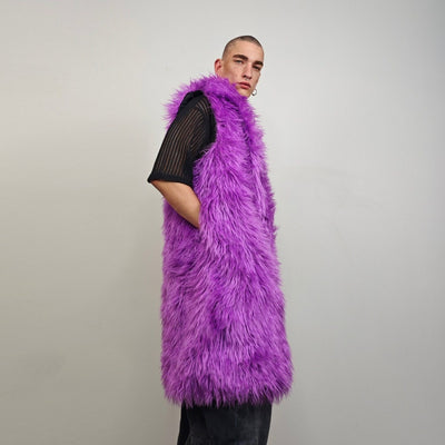 Purple haze faux fur coat long fuzzy lilac jacket Eras trench festival fluffy violet overcoat party lavender bomber neon shaggy rave mac