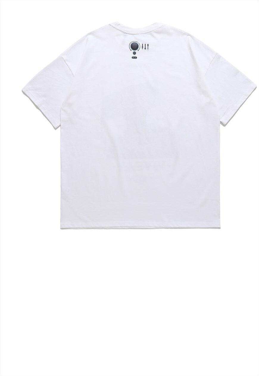 Cyber punk t-shirt grunge robot tee raver top in white