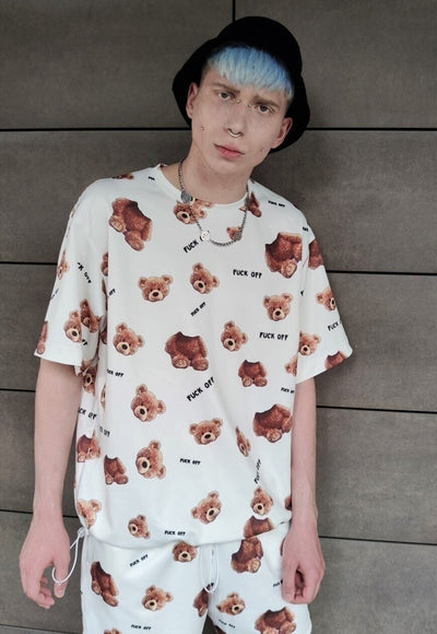 Decapitated teddy t-shirt handmade edgy bear print tee white