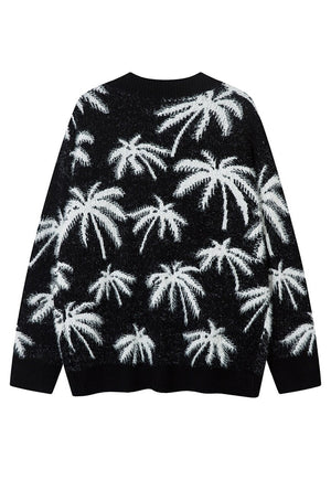 Palm sweater sweater black tropical pattern hairy y2k jumper