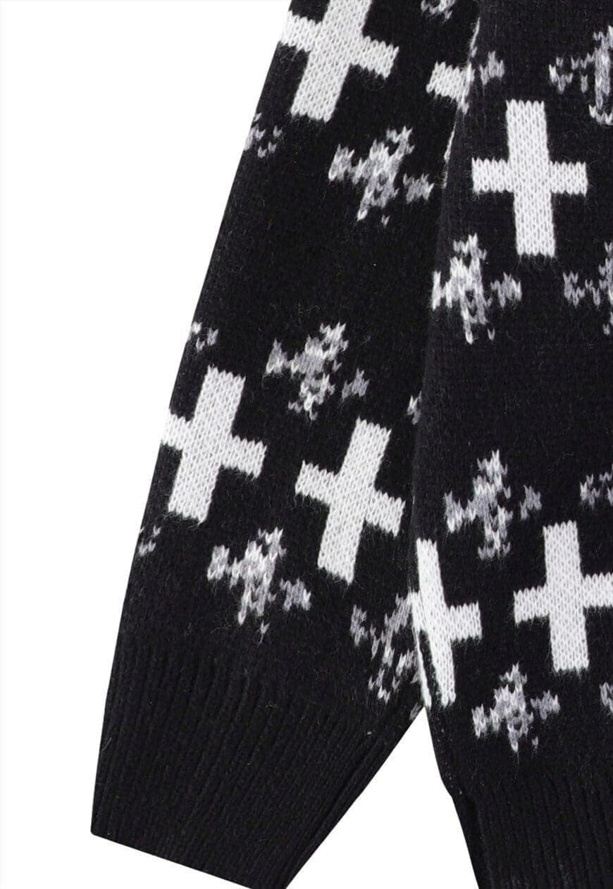 Cross sweater knitted Gothic jumper grunge top in black