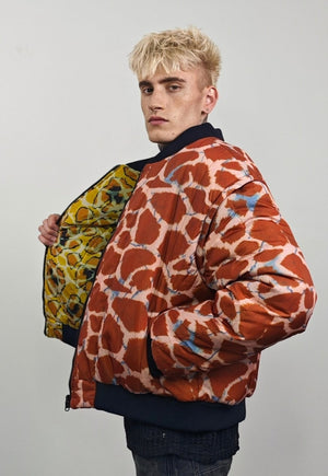 Giraffe print varsity jacket brown reversible 4in1 bomber