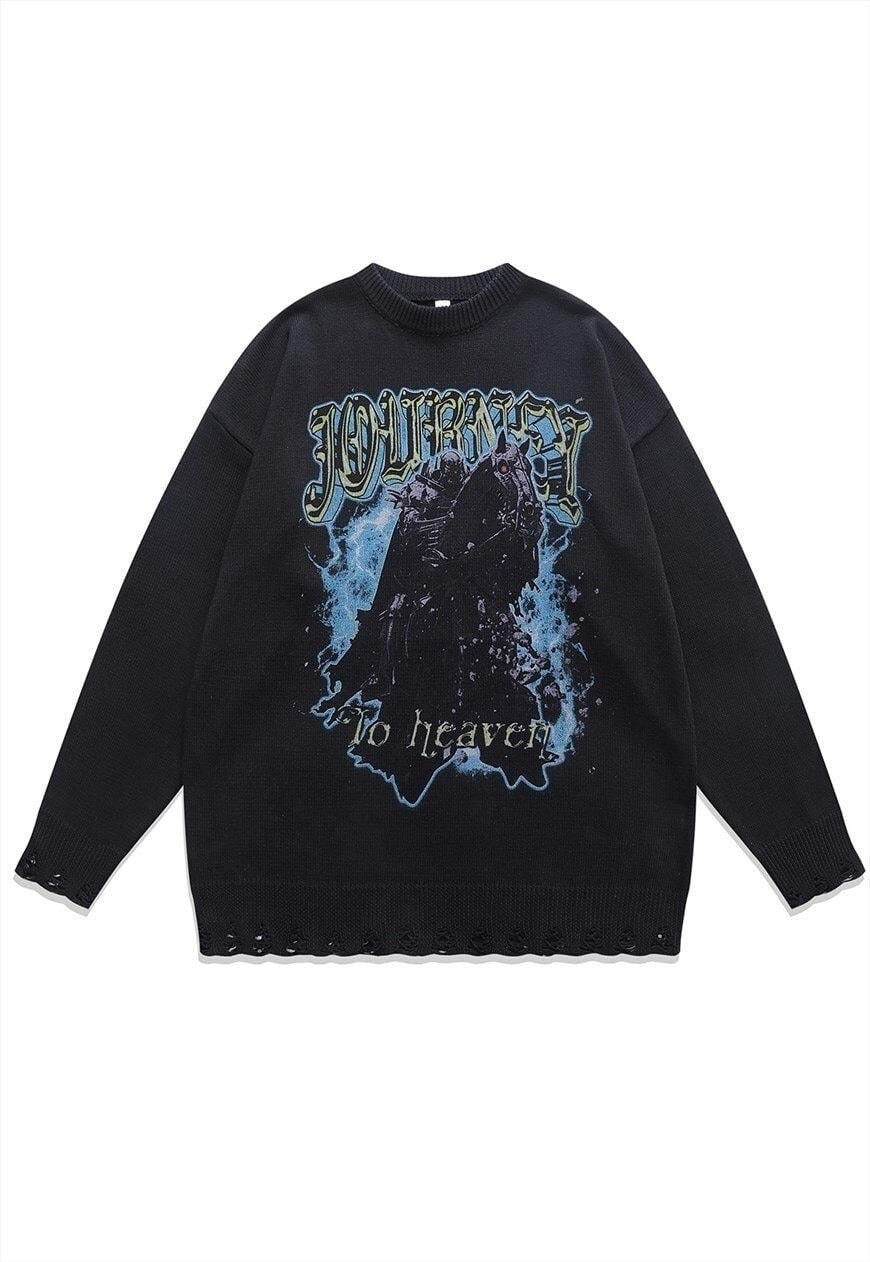 Knight sweater Gothic knit distressed horror jumper in grey