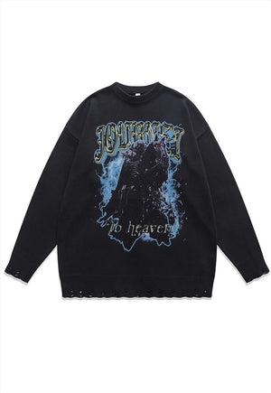 Knight sweater Gothic knit distressed horror jumper in grey