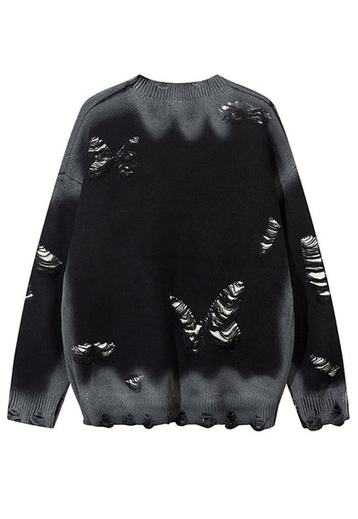 Graffiti sweater black ripped punk y2k jumper butterfly top