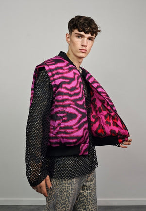 Leopard varsity jacket pink animal print reversible bomber