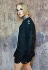 Ripped sweater see-through jumper sheer knitted top in black