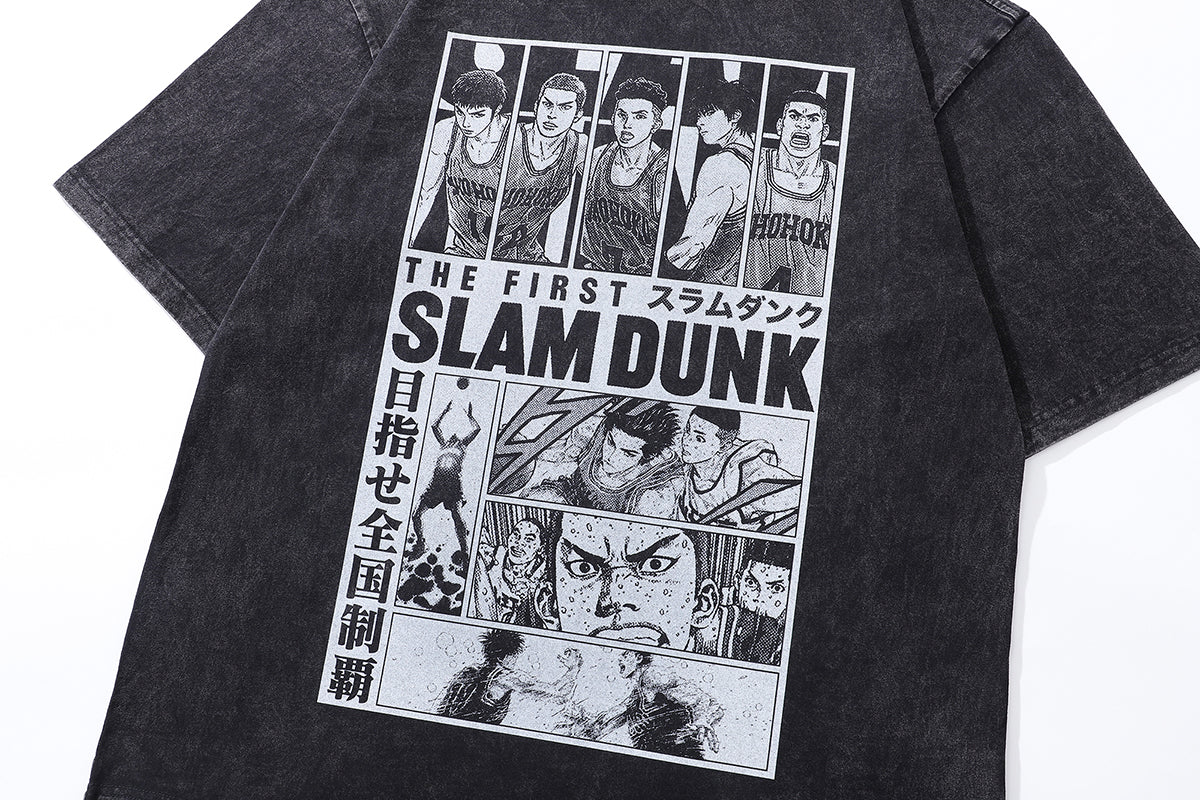 Vintage anime t-shirt slam dunk tee retro Japanese top in grey